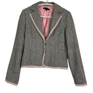 The Limited Black & White Houndstooth Tweed Blazer Jacket, Medium, 100% silk